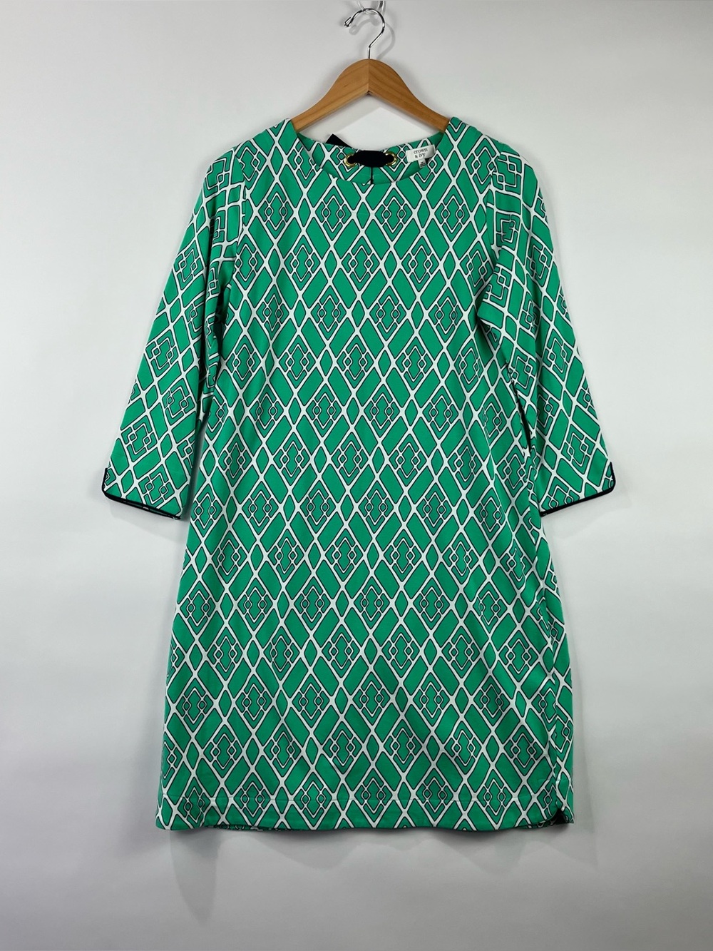 Crown & Ivy 97% Cotton Shift Dress Bow Back Preppy 3/4 Sleeve M